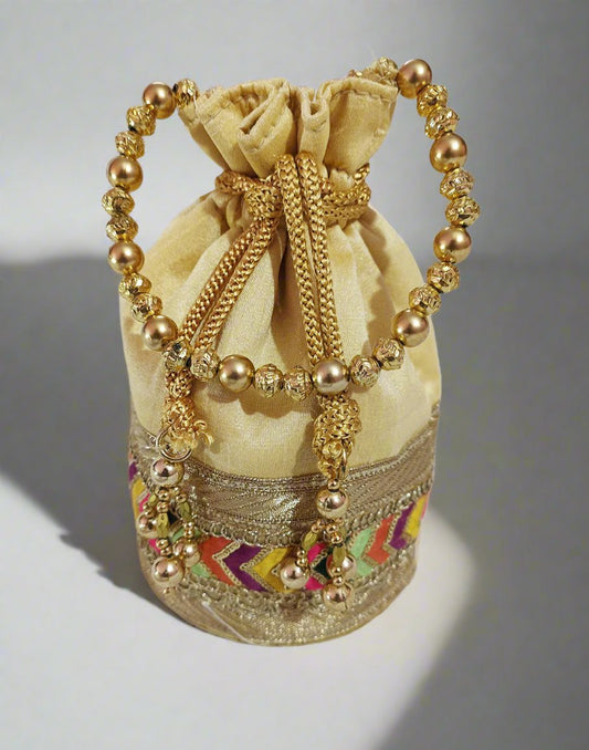 Beige Zigzag Motif Potli | Peepal Clothing