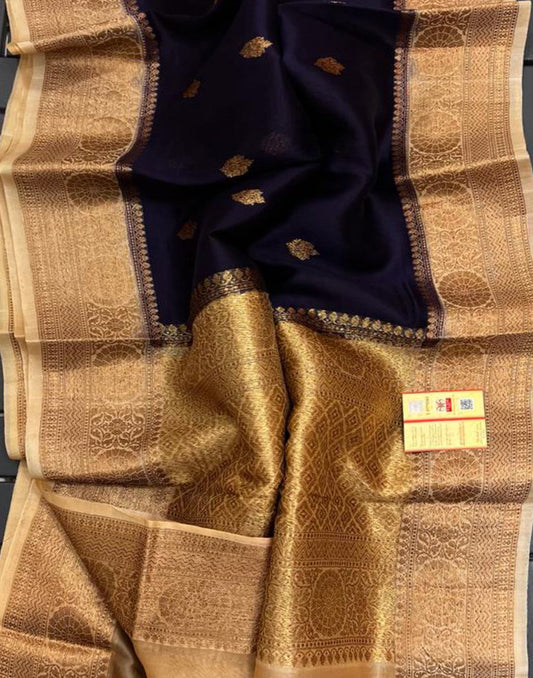Black Banarasi Pure Khaddi Organza Silk Saree | Peepal Clothing