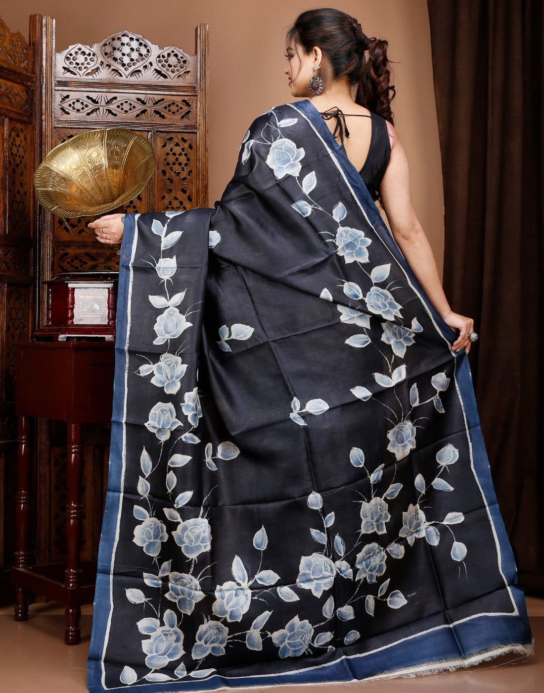 Buy infabzon Womens Saree Georgette Fabric Saree With Beautiful multi color  thread Flower Design Work and Sequance embroidery Work Black color at  Amazon.in