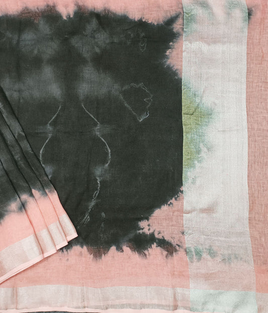 Black Tie & Dye Pure Linen Saree | Peepal Clothing
