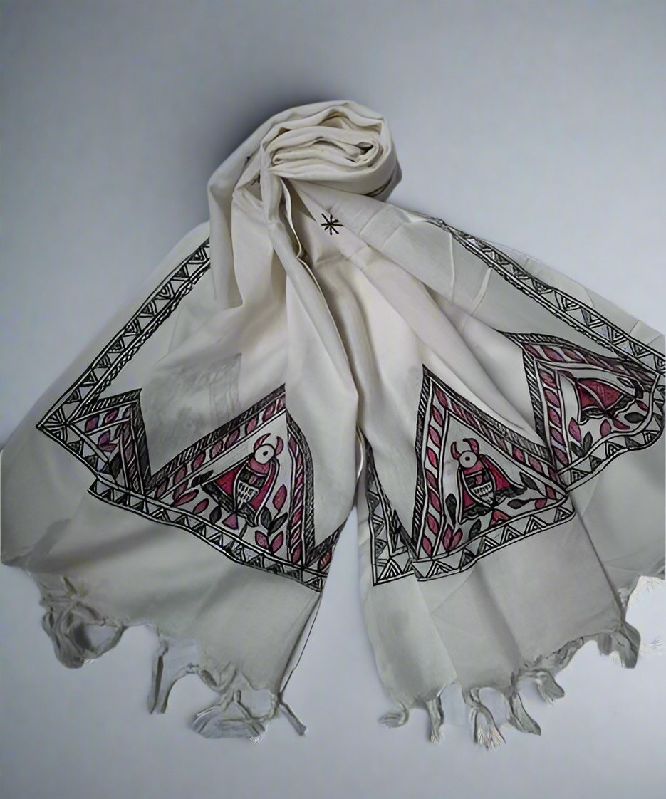 Madhubani Painted Cotton Stole | Peepal Clothing