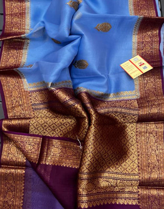 Blue Banarasi Pure Khaddi Organza Silk Saree | Peepal Clothing