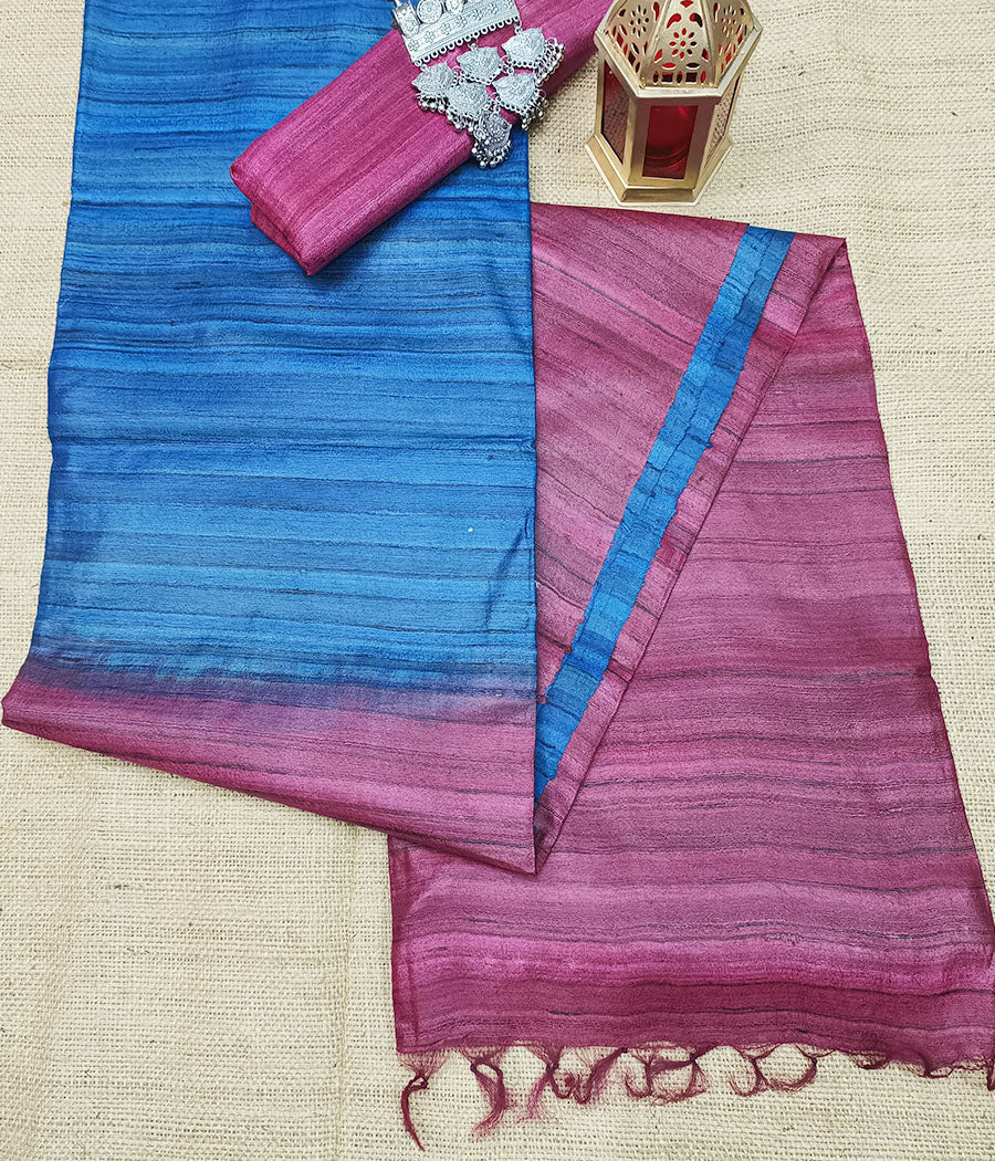 Blue Desi Tussar Silk Saree | Peepal Clothing