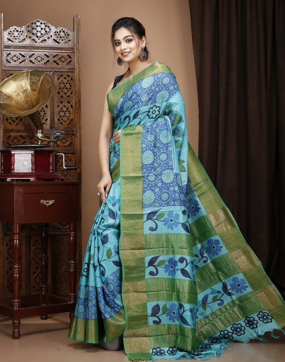 Semi silk zari weaving with kalamkari digital print saree –  www.vannamayil.com