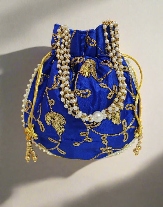 Blue Floral Motif Potli | Peepal Clothing