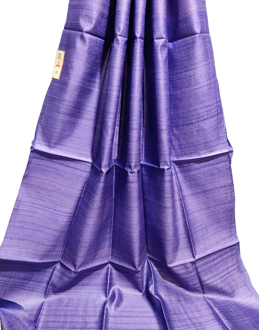 Blue Pure Desi Tussar Plain Silk Saree| Peepal Clothing