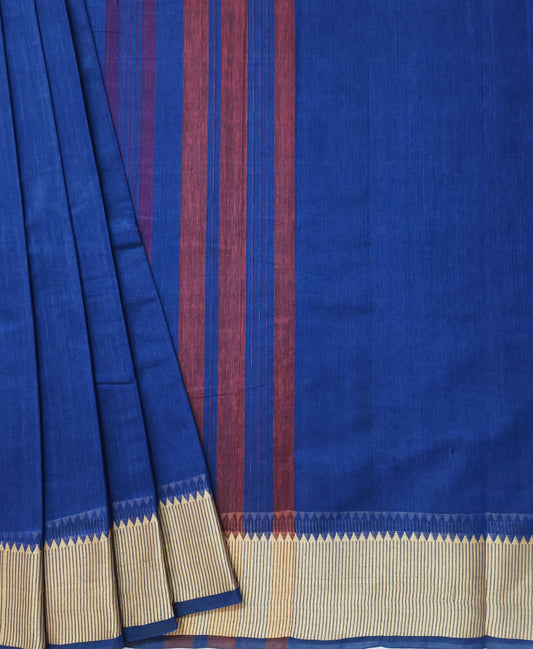 Blue Temple Border Chettinad Cotton Saree | Peepal Clothing