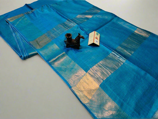 Buy Blue Tussur Munga Zari Border Saris