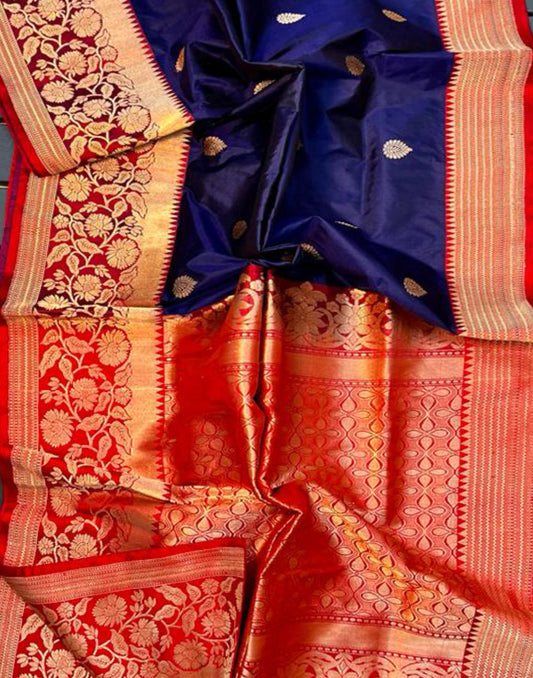 Bluestar Pure Katan Silk Saree Featuring Weaved Buta | Peepal Clothing