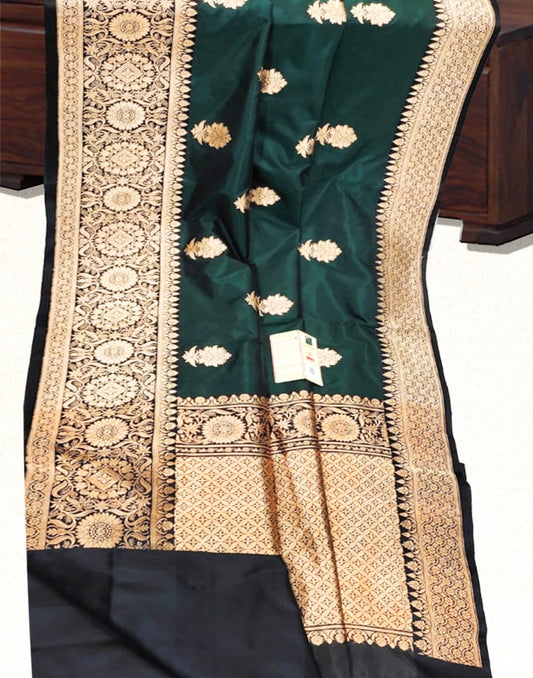 Bottle Green Pure Katan Silk Saree | Peepal Clothing