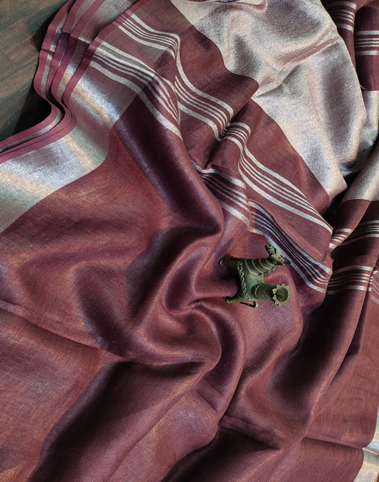 Coffee Plain Linen Saree | Peepal Clothing