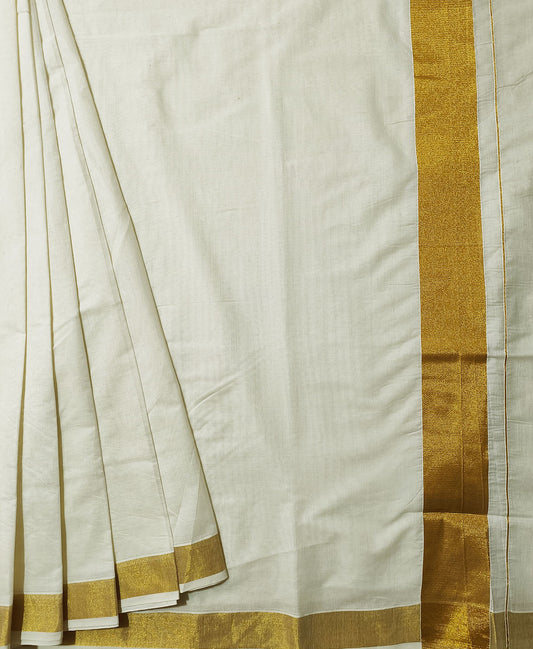 Copper Zari Border Kerala Cotton Saree | Peepal Clothing