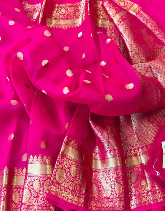 Dark Pink Kora Silk Organza Saree | Peepal Clothing