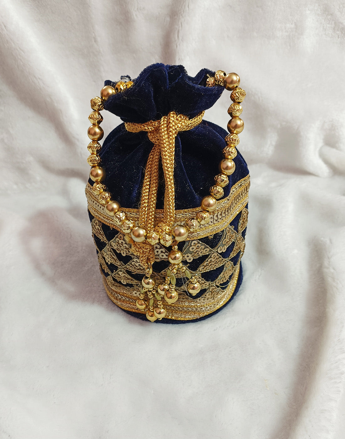 Embellished Blue Velvet Potli | Peepal Clothing