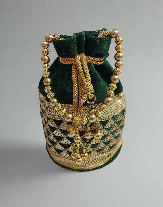 Embellished Green Velvet Potli | Peepal Clothing