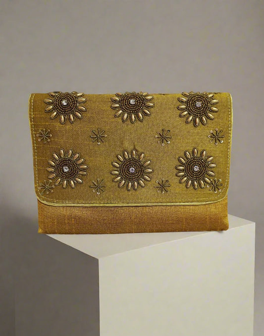 Embellished Mustard Clutch | Peepal Clothing