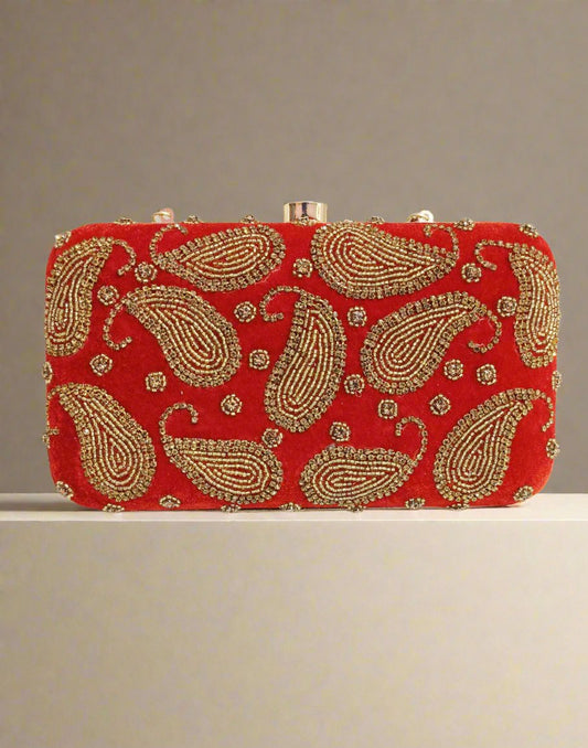 Embellished Red Clutch | Peepal Clothing
