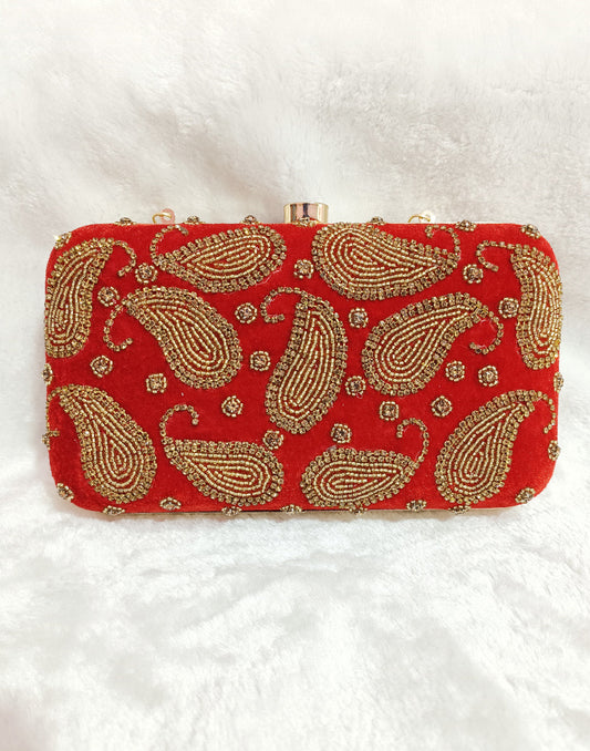 Embellished Red Clutch | Peepal Clothing