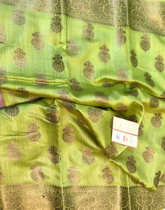 Embroidered Green Munga Silk Saree | Peepal Clothing