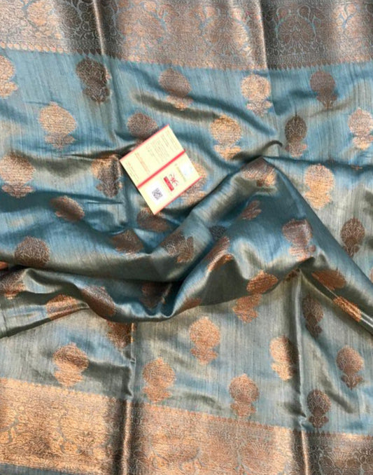 Embroidered Grey Munga Silk Saree | Peepal Clothing