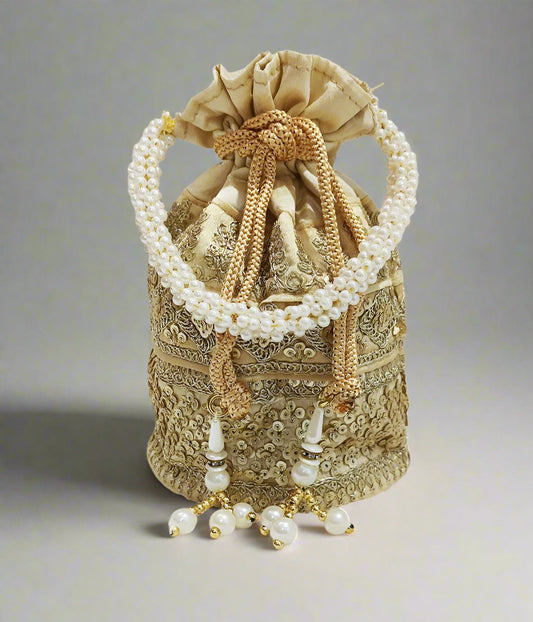 Embroidered Off-white Potli | Peepal Clothing