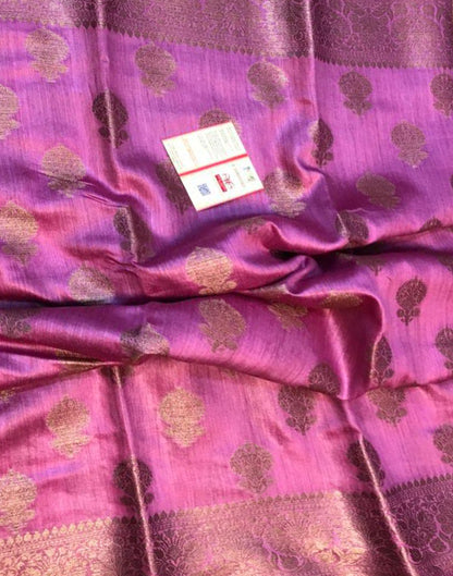 Embroidered Plum Pure Munga Silk Saree | Peepal Clothing