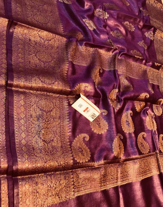 Embroidered Purple Pure Munga Silk Saree with Floral Motifs | Peepal Clothing