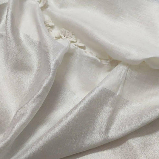 Zari Border White Pure Linen Saree | Peepal Clothing