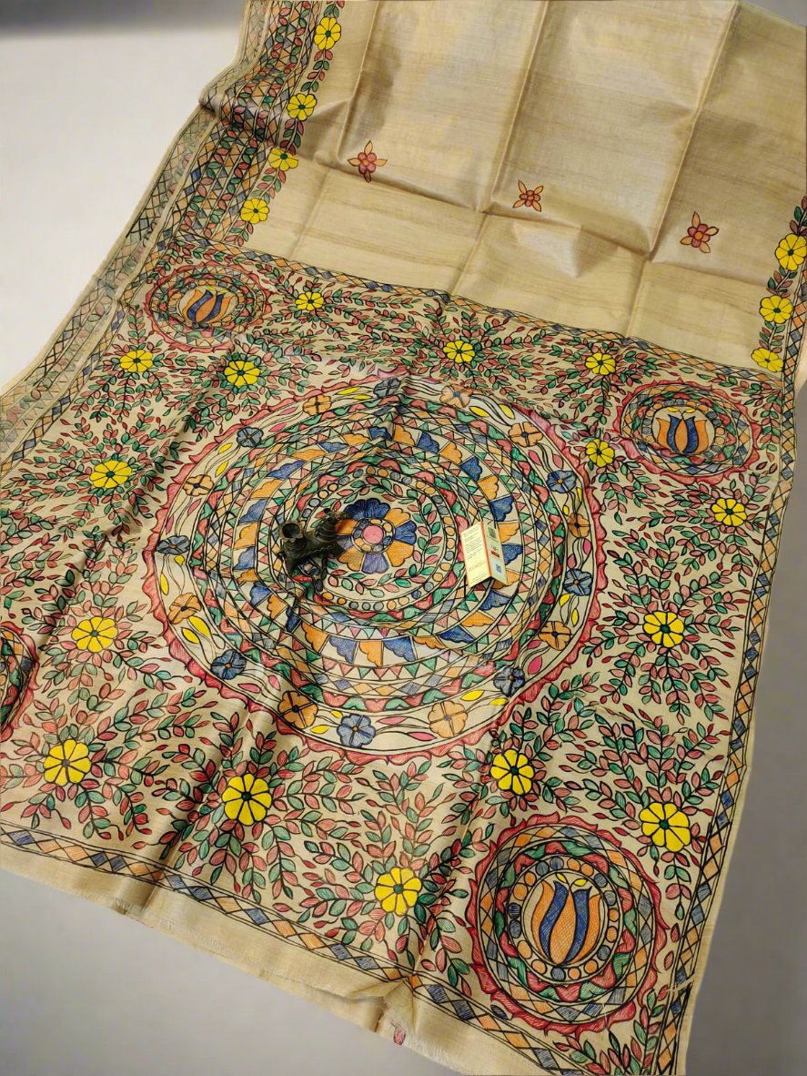 Shop Madhubani Hand Painted Saree Online at www.peepalclothing.com