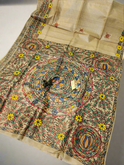 Shop Madhubani Hand Painted Saree Online at www.peepalclothing.com