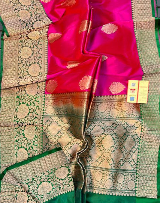Fuchsia Pure Katan Silk Saree Featuring Weaved Buta | Peepal Clothing