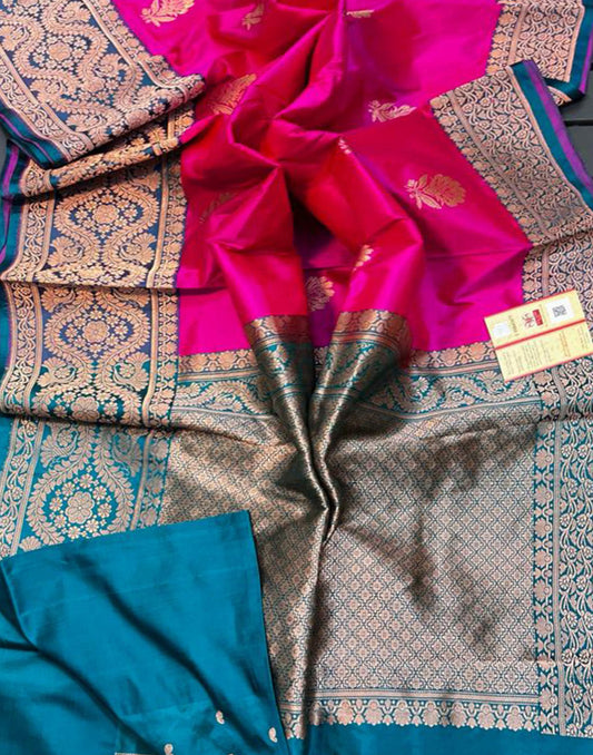 Fuchsia Pure Katan Silk Saree Featuring Weaved Floral Buta | Peepal Clothing