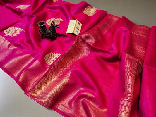 Buy Fushia Tussar Munga Embroidered Silk Saree | PeepalClothing
