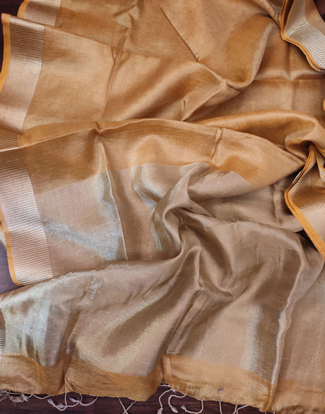 Golden Brown Tissu Linen Saree  | Peepal Clothing
