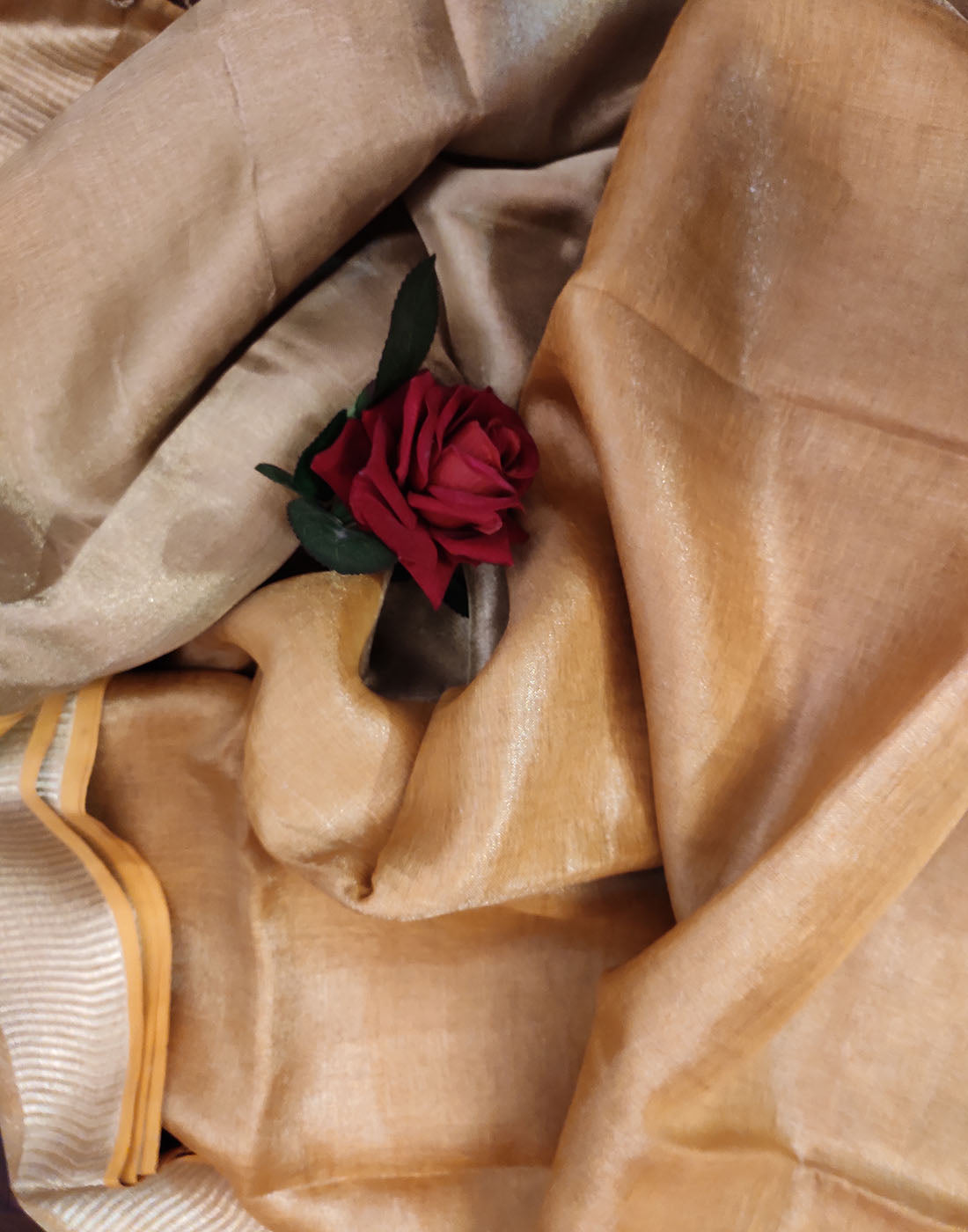 Golden Brown Tissu Linen Saree  | Peepal Clothing