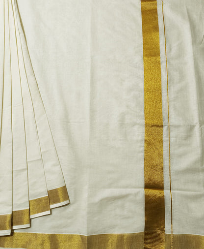 Golden Zari Border Kerala Cotton Saree | Peepal Clothing