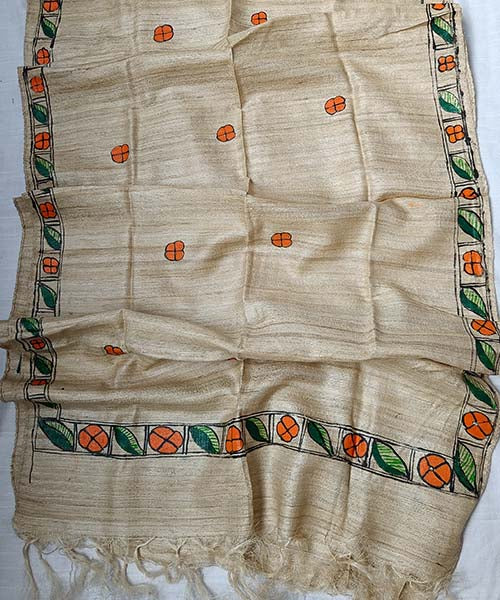 Madhubani Painted Silk Stole | Peepal Clothing