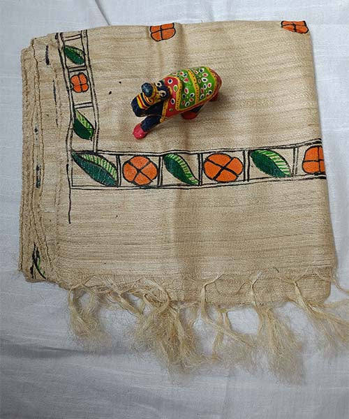 Madhubani Hand Painted Silk Stole | Peepal Clothing