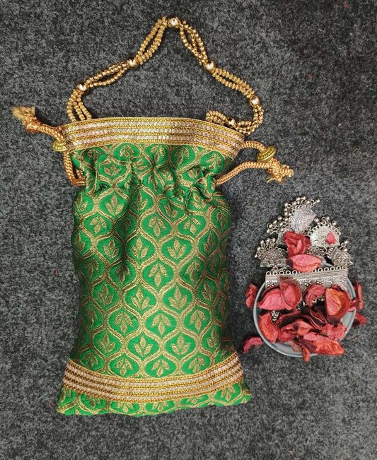 Green Embroidered Pouch Potli | Peepal Clothing