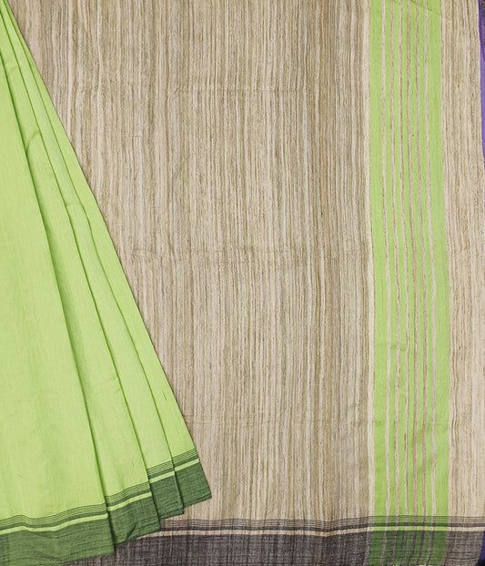 Green Korean Tussar Ghicha Silk Saree | Peepal Clothing