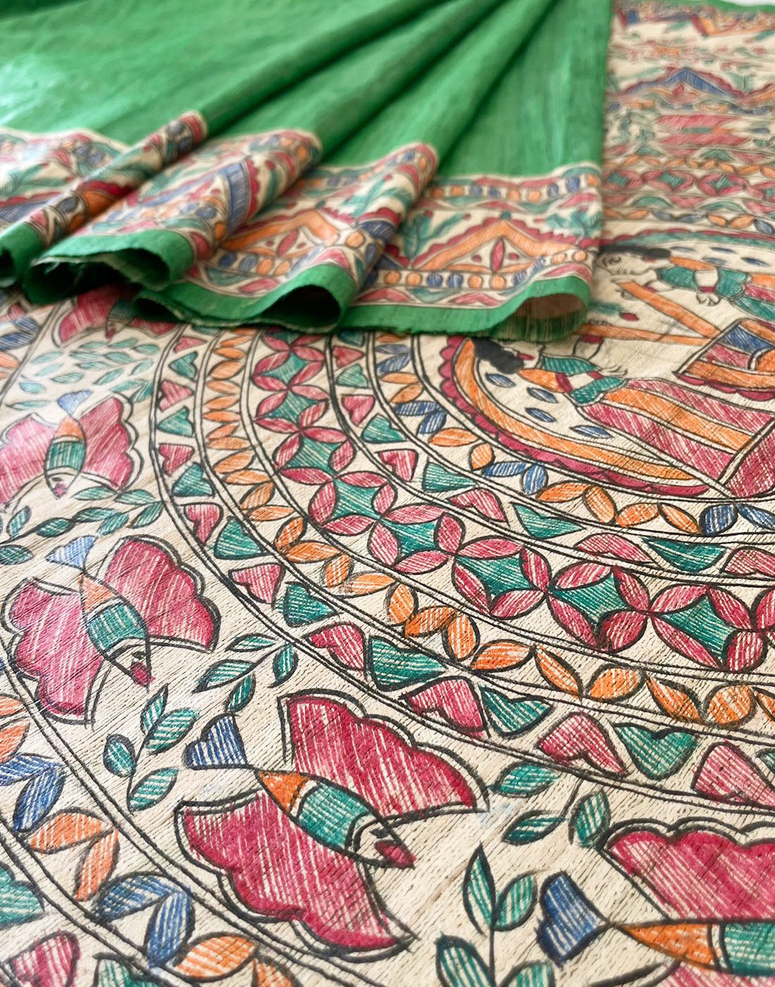 Hand-painted Kalamkari Saree in Silk cotton – Advaita Handcrafts