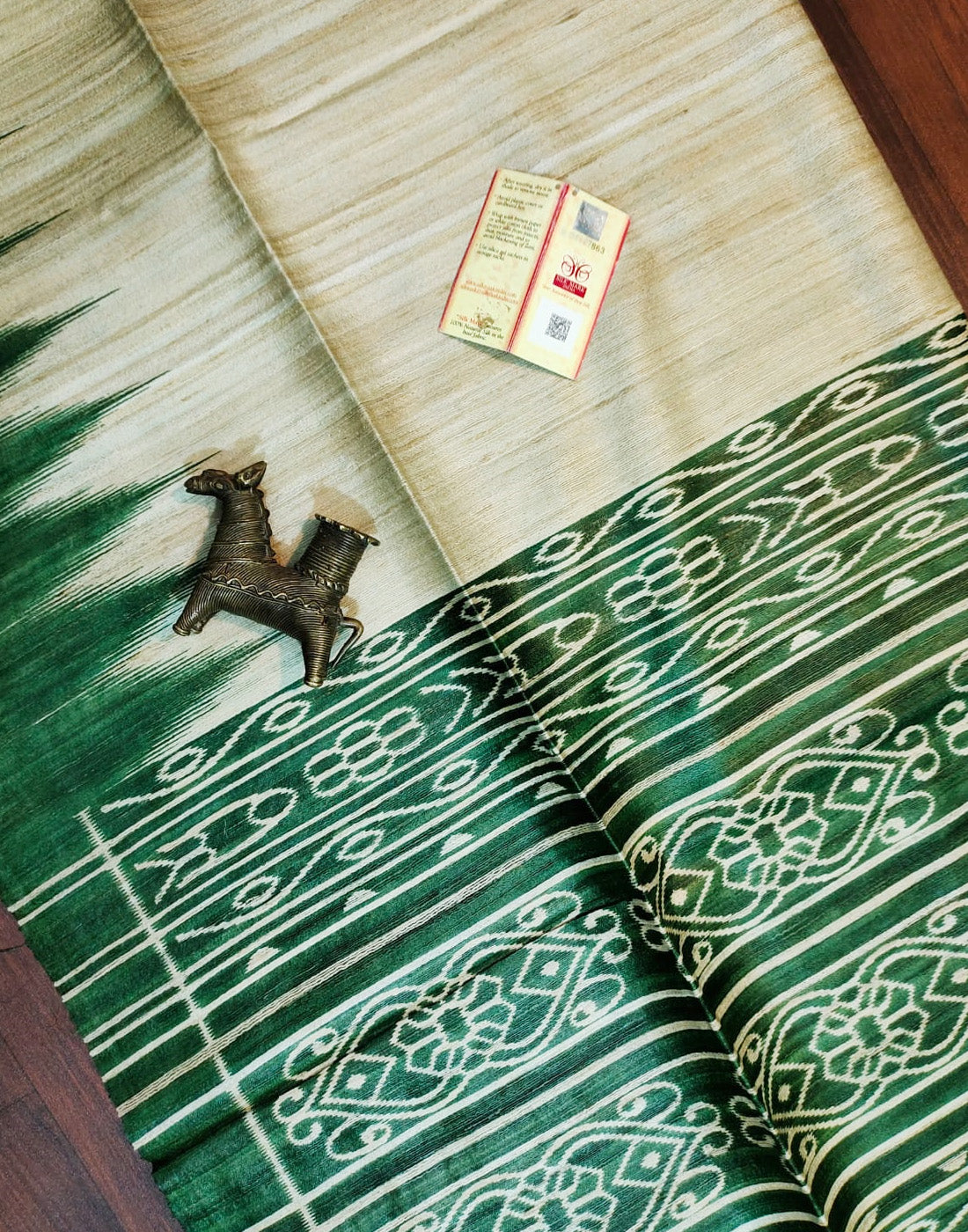 Green Tussar Ghicha Ikkat Printed Silk Saree| Peepal Clothing
