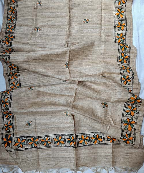 Madhubani Painted Silk Stole | Peepal Clothing