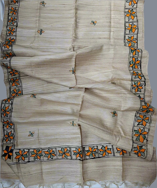 Madhubani Painted Silk Stole | Peepal Clothing