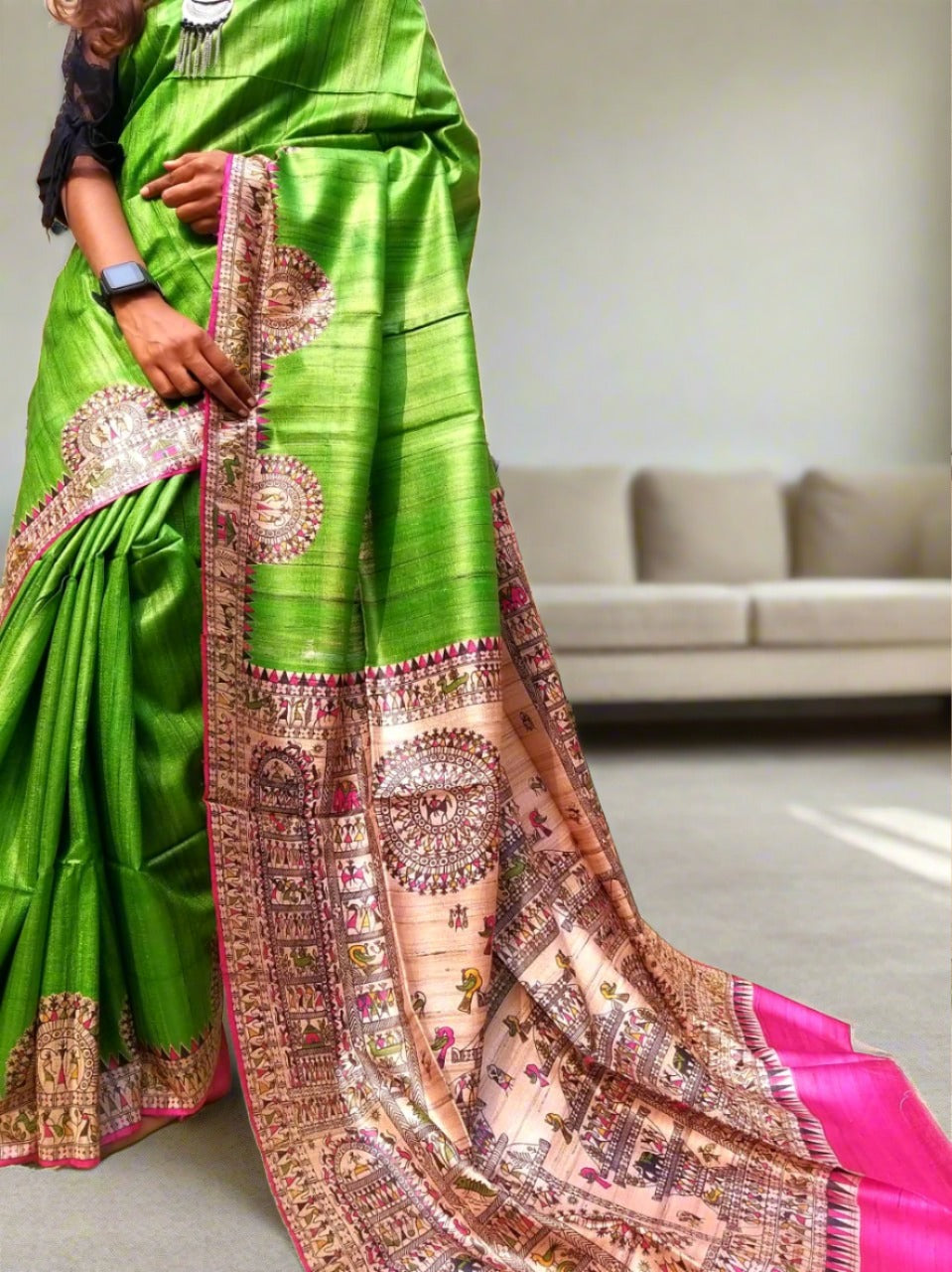 Green Worli Printed Pure Silk Saree | Peepal Clothing