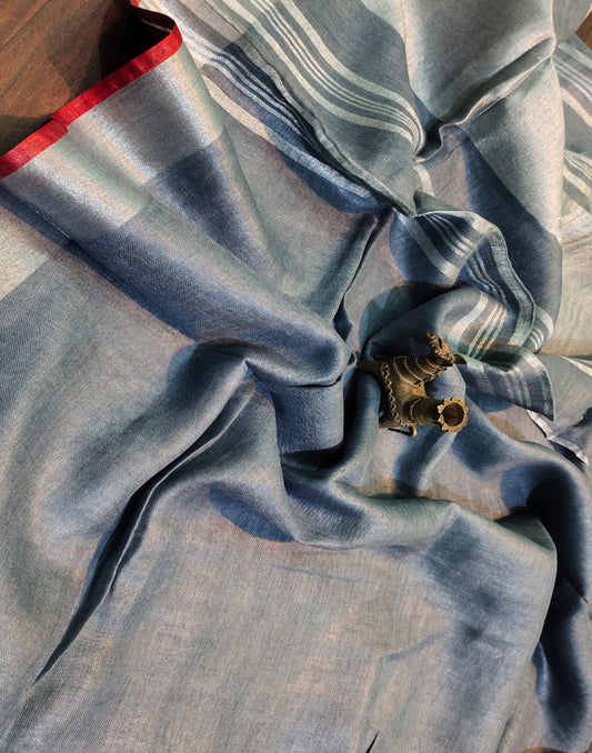 Grey Plain Linen Saree | Peepal Clothing
