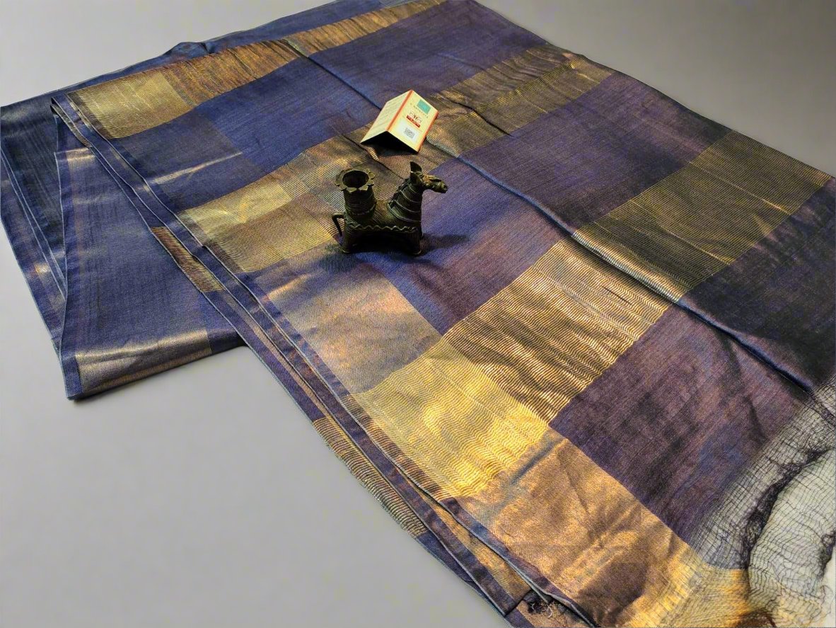 Buy Grey Tussar Munga Zari Border Saris