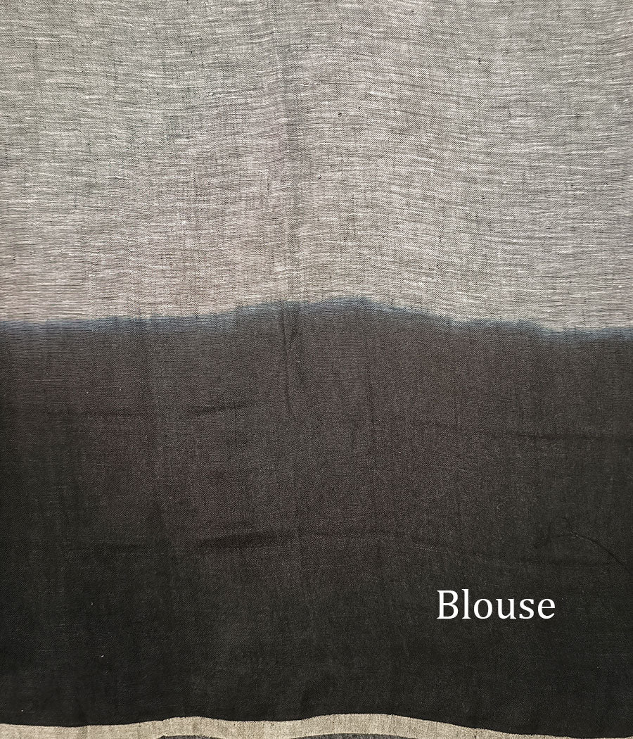 Grey and Black Linen Saree | Peepal Clothing