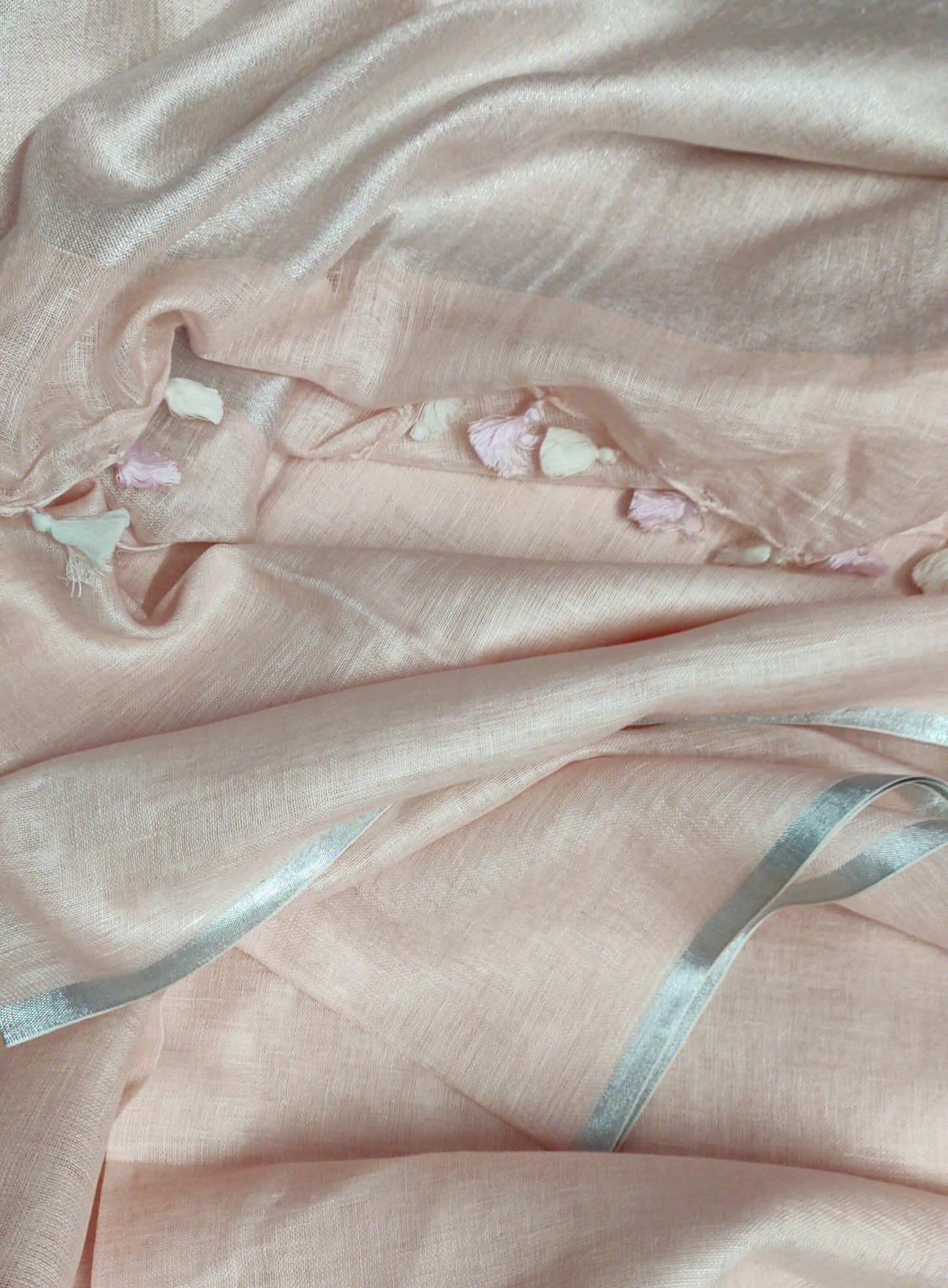 Baby Pink Pure Linen Saree | Peepal Clothing