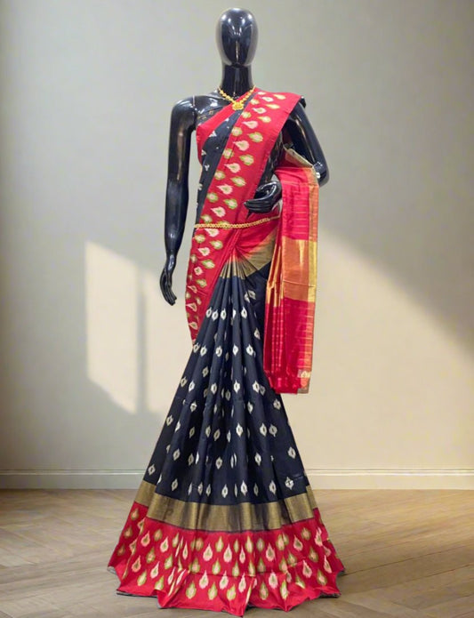 Black Pochampally Ikkat Silk Saree www.peepalclothing.com